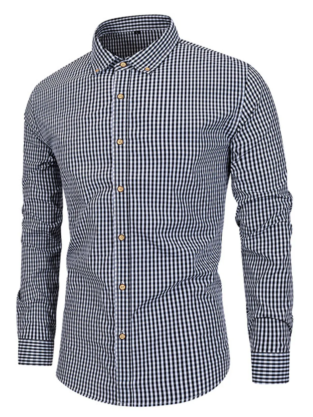 Men's Gingham Button-Down Long Sleeve Shirt, image 2