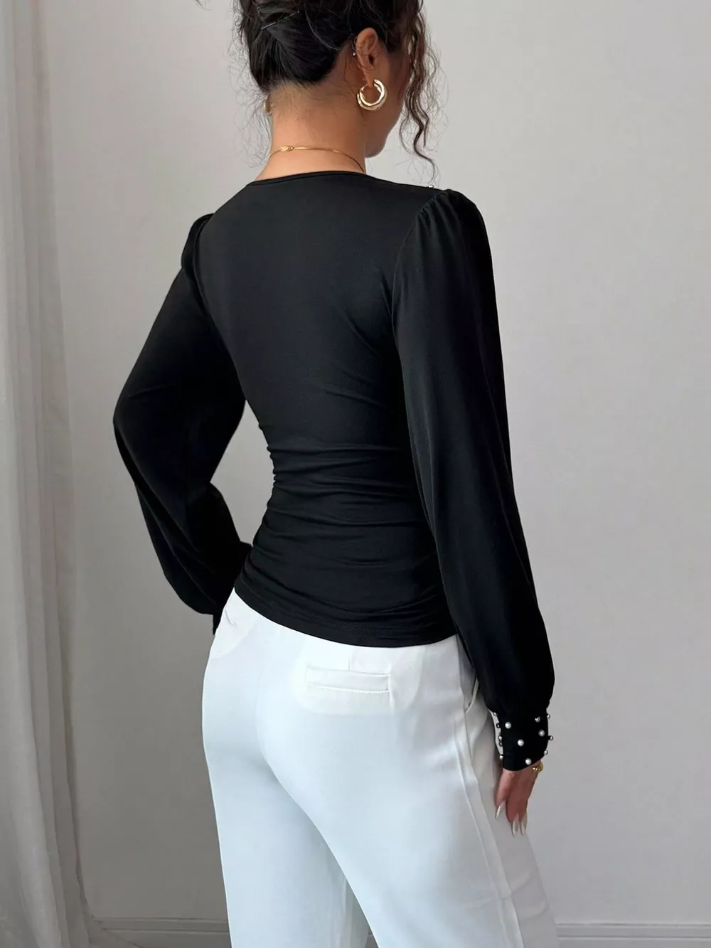 Pearl Embellished V-Neck Blouse, image 4
