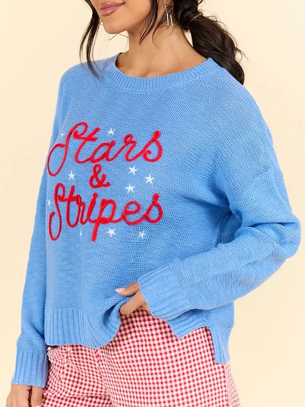 Stars and Stripes Patriotic Drop Shoulder Sweater, image 2