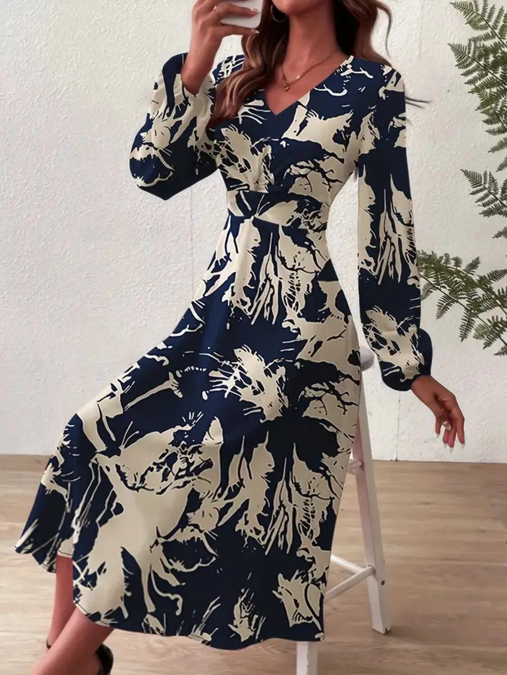 Long Sleeve Printed Midi Dress, image 4