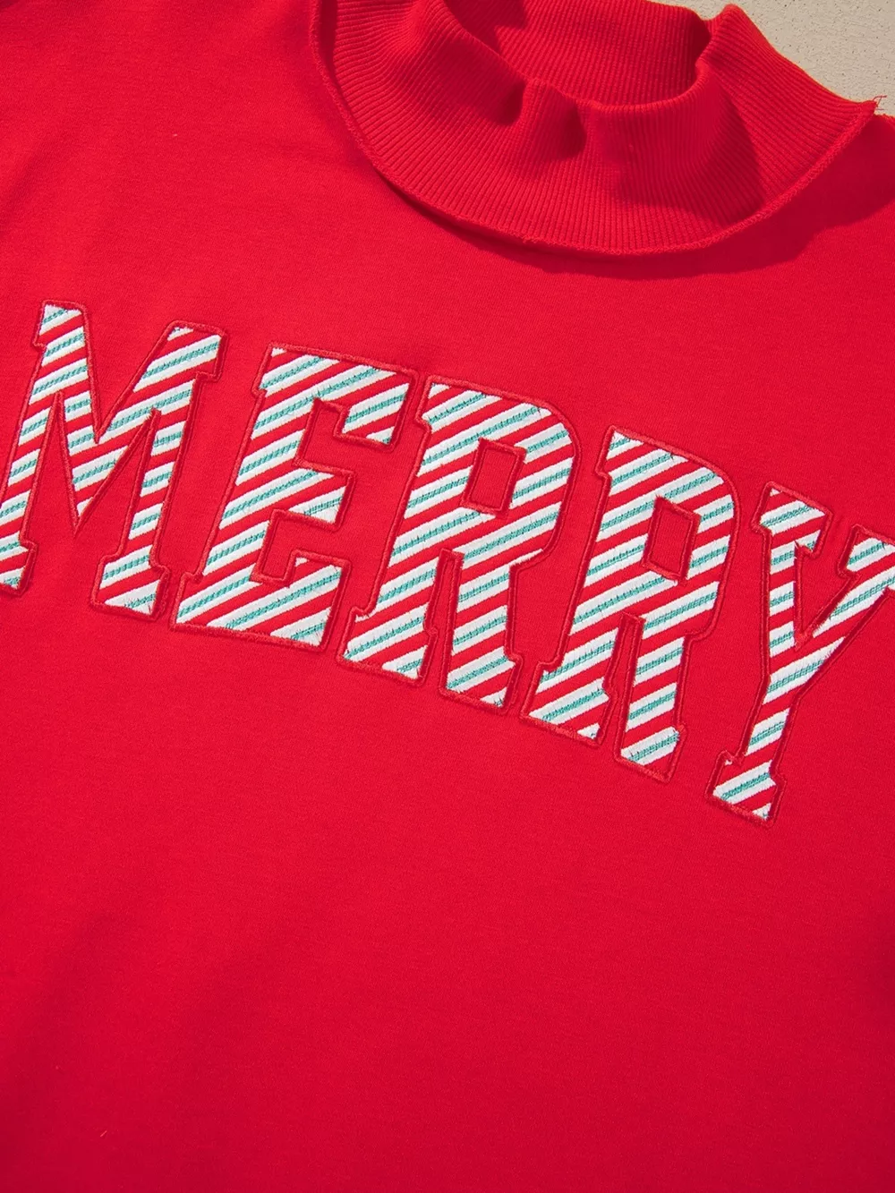 Embroidered Merry Slogan Stand Neck Long Sleeve Sweatshirt, image 14