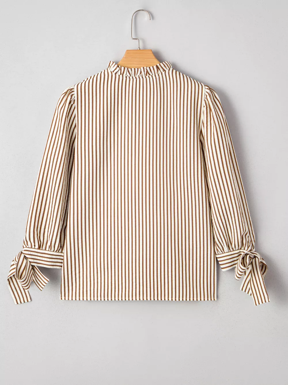 Striped Ruffled Neck Blouse with Tie Sleeves, image 2