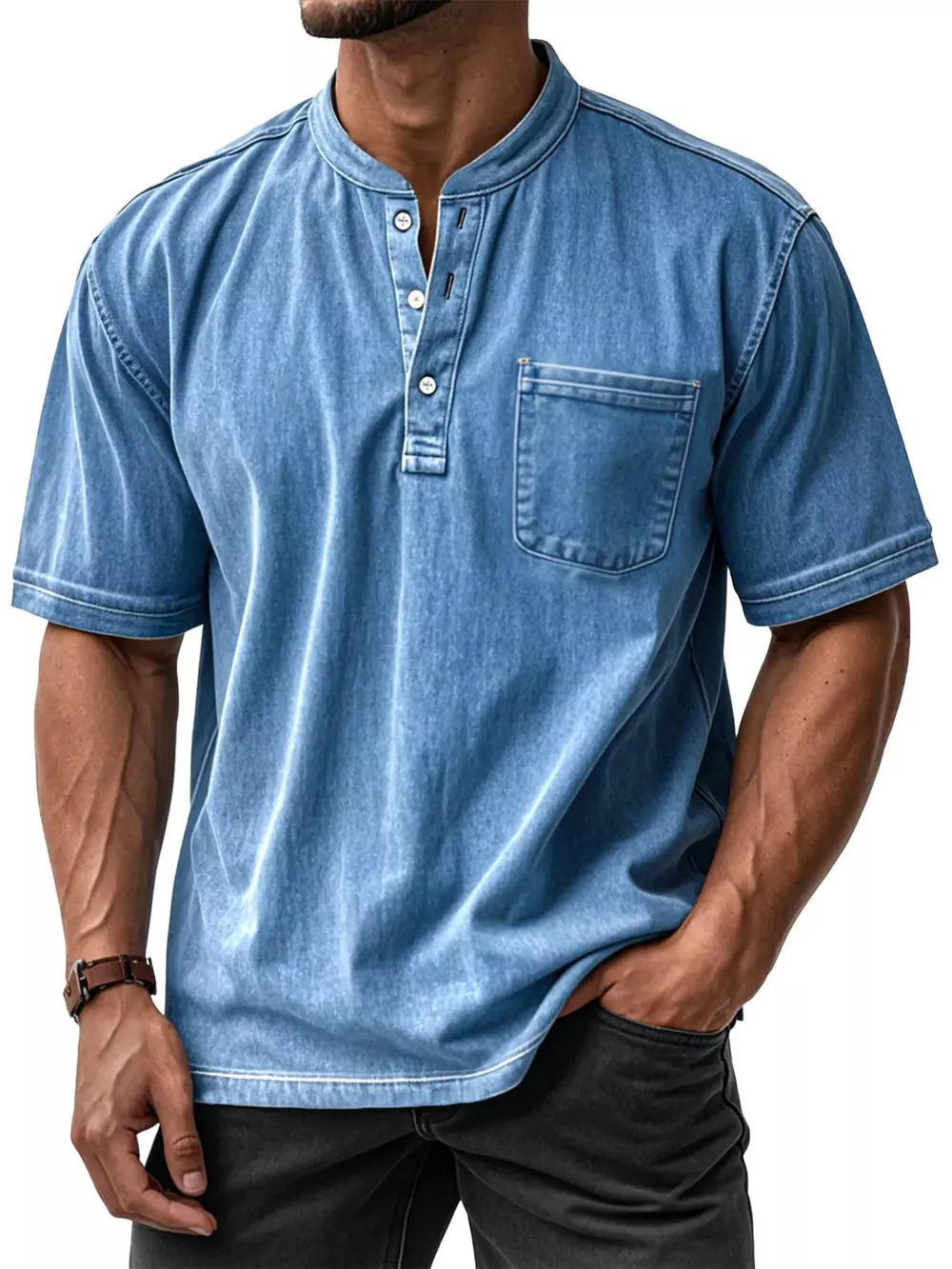 Men's Full Size Button Detail Short Sleeve Top Plus Size, image 4