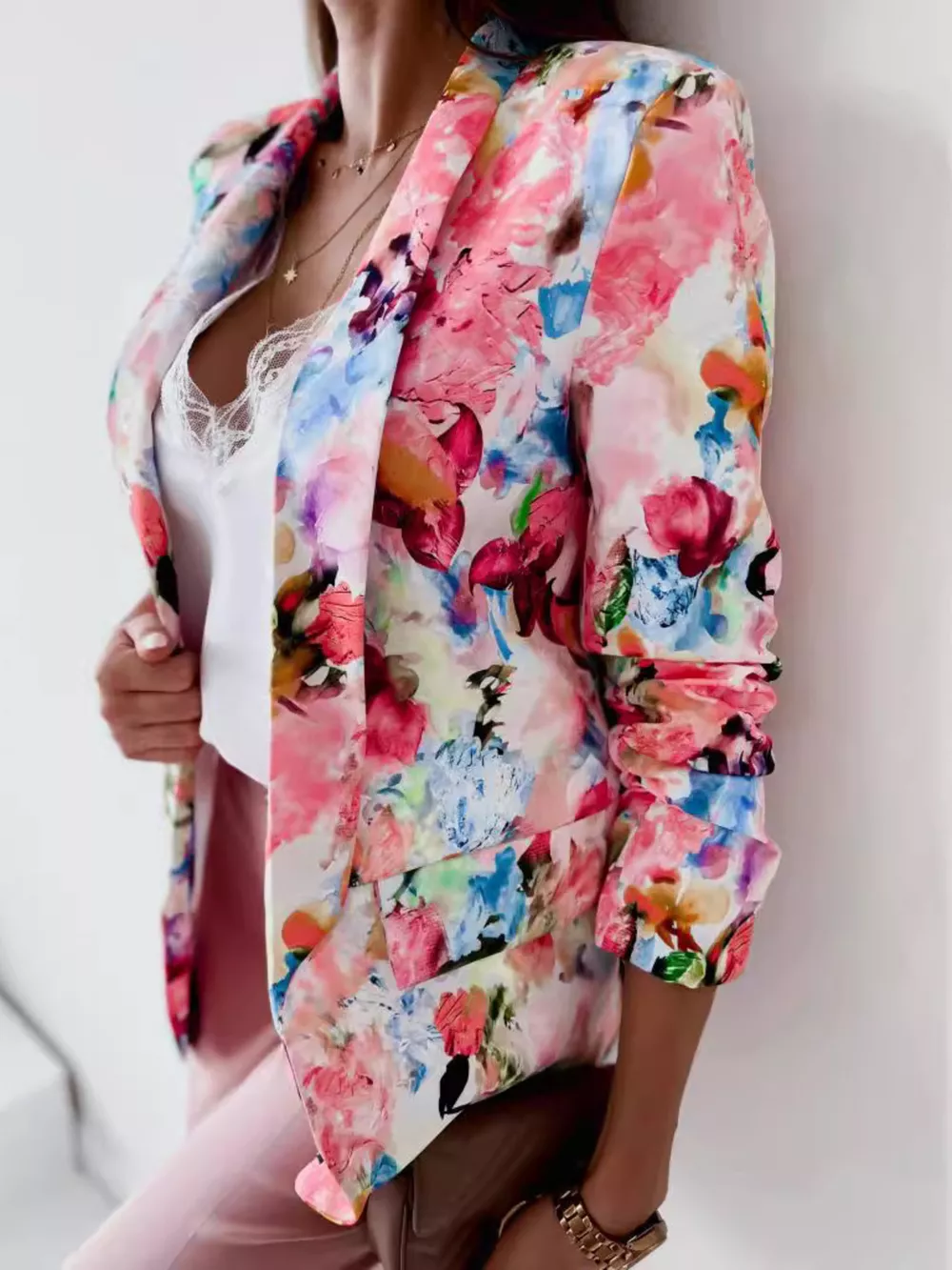 Vibrant Floral Print Open Front Blazer, image 7