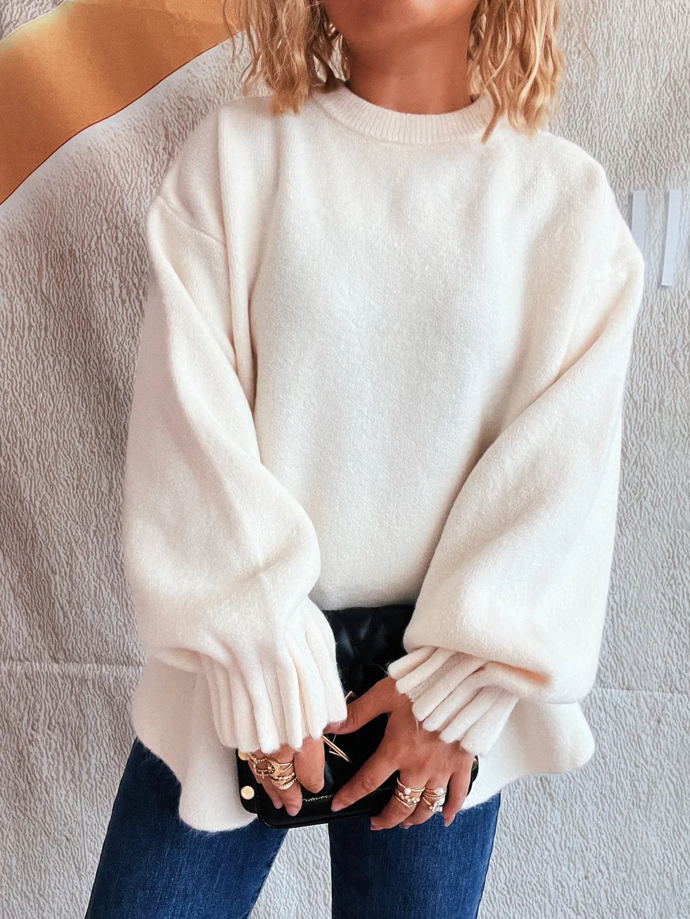 Round Neck Dropped Shoulder Sweater, image 2