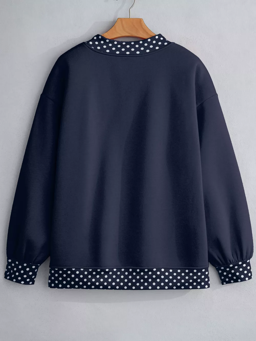 Polka Dot Trim Contrast Crew Neck Sweatshirt, image 3