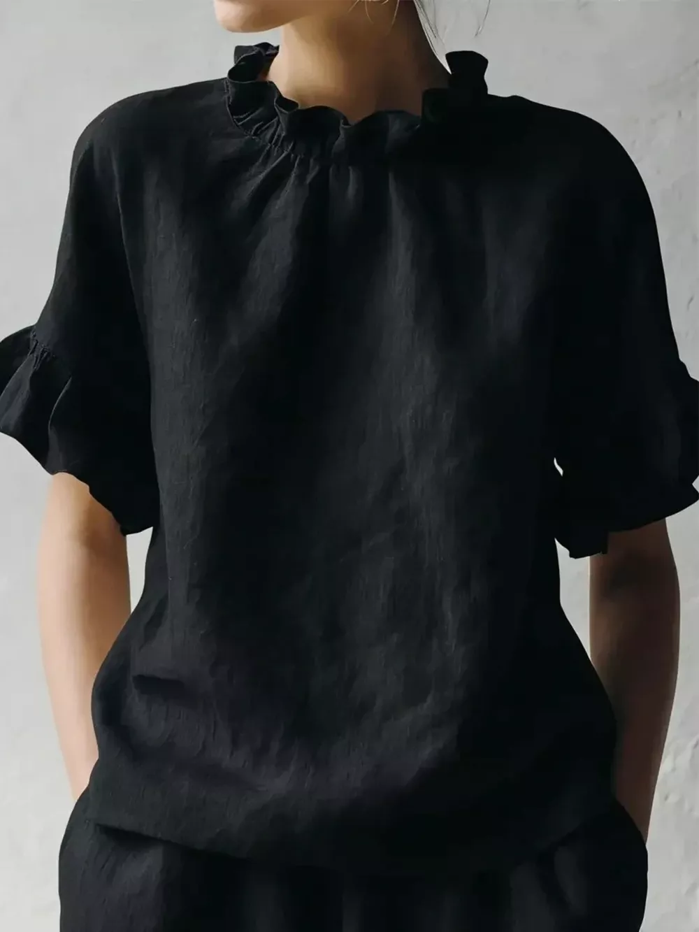 Full Size Ruffled Neck Half Sleeve Blouse Plus Size, image 4
