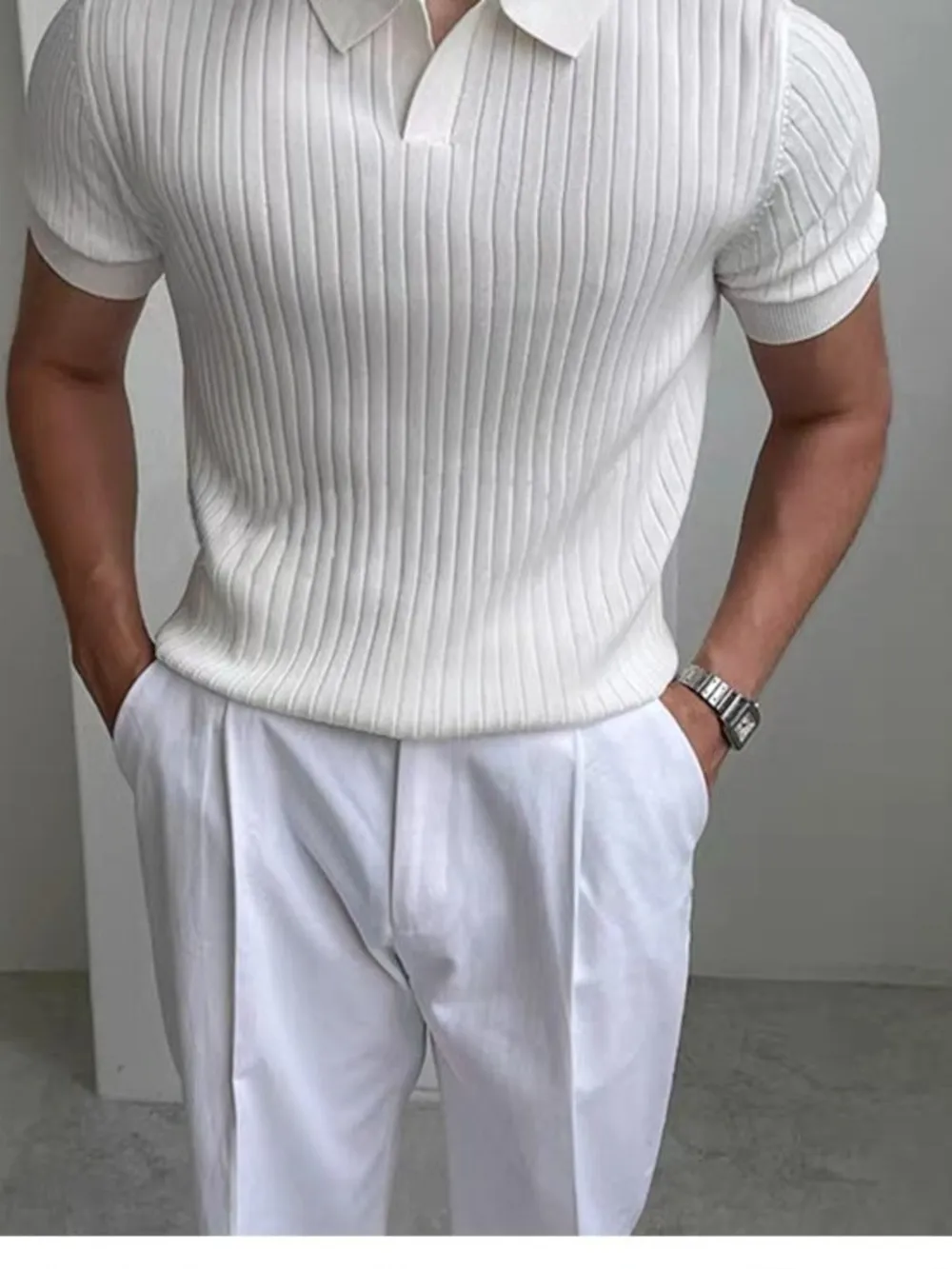 Men's Full Size Ribbed Short Sleeve Polo Plus Size, image 3