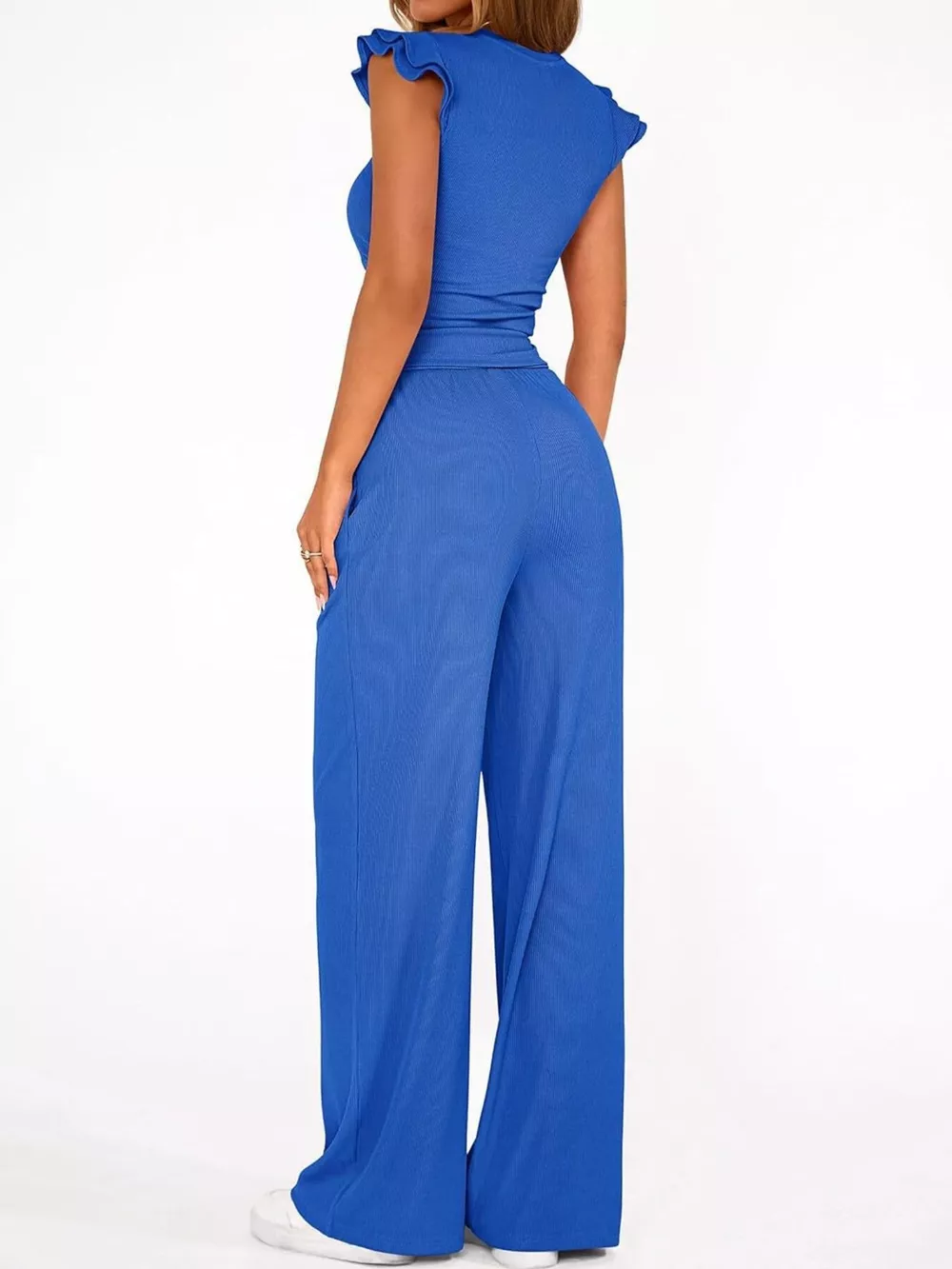 Ruffled Mock Neck Top and Wide Leg Pants Set, image 16
