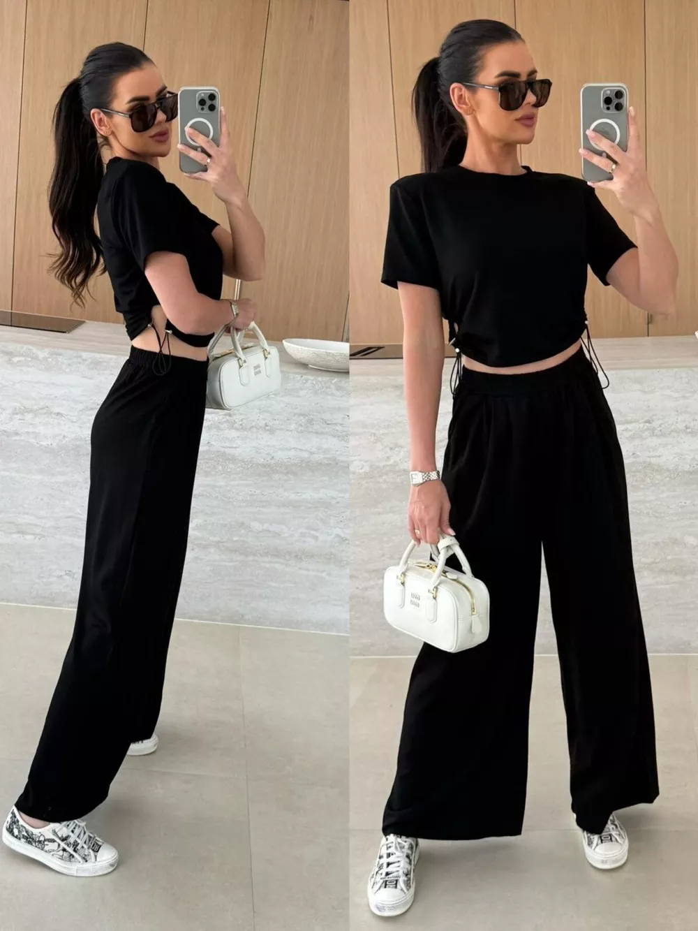Drawstring Crop Top and Wide-Leg Pants Set, image 9