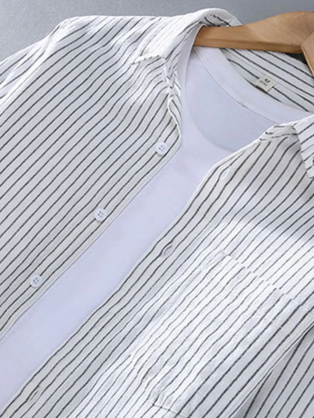 Men's Plus Size Striped Button Up Long Sleeve Shirt, image 6