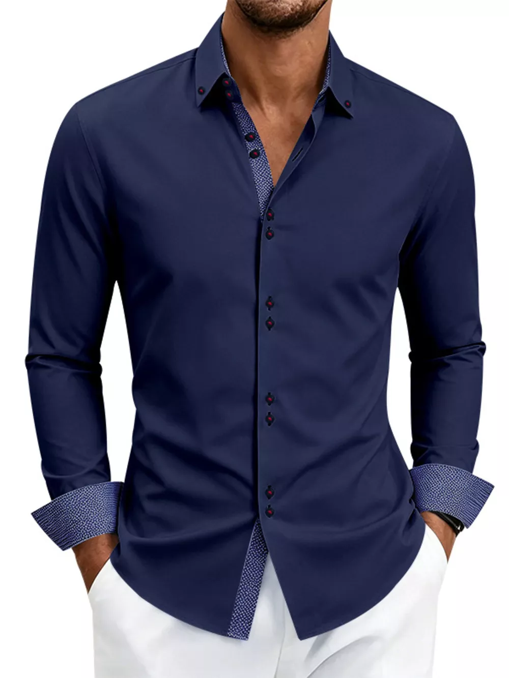 Men's Full Size Slim Fit Contrast Trim Shirt Plus Size, image 10
