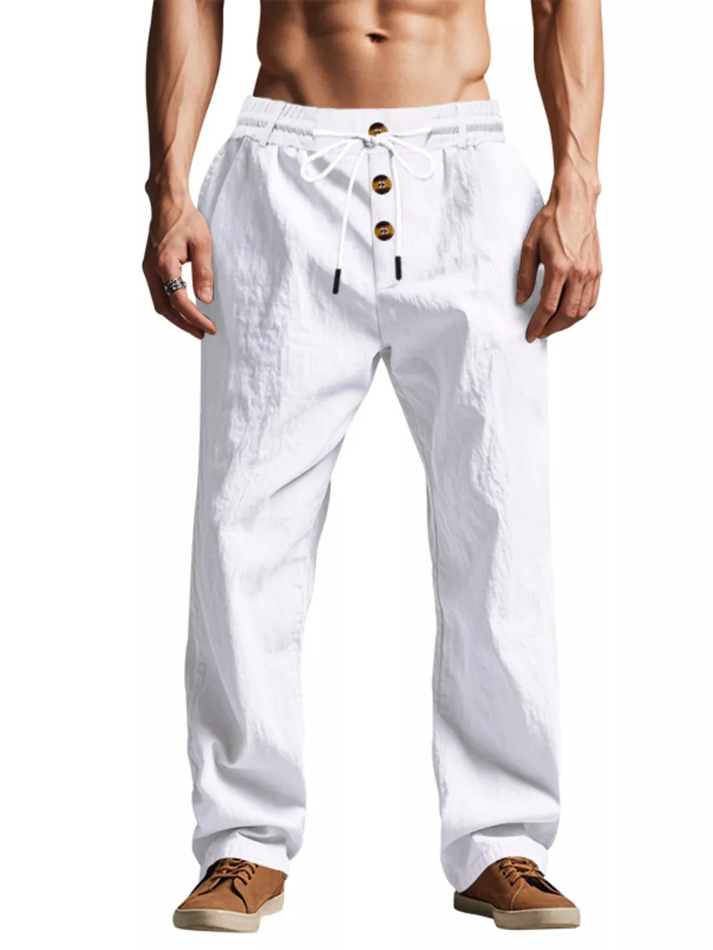 Men's Full Size Drawstring Pants with Button-Front Detail Plus Size, image 15