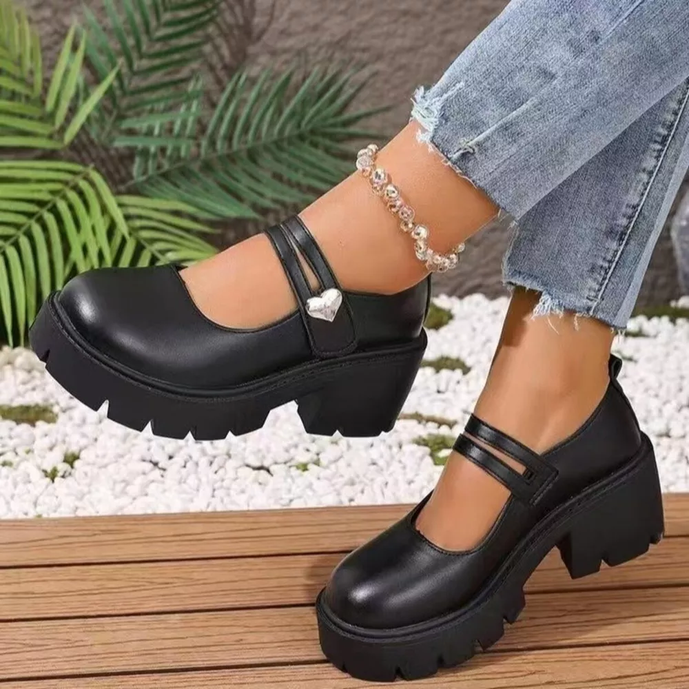 Round Toe Block Heels Loafers, image 7