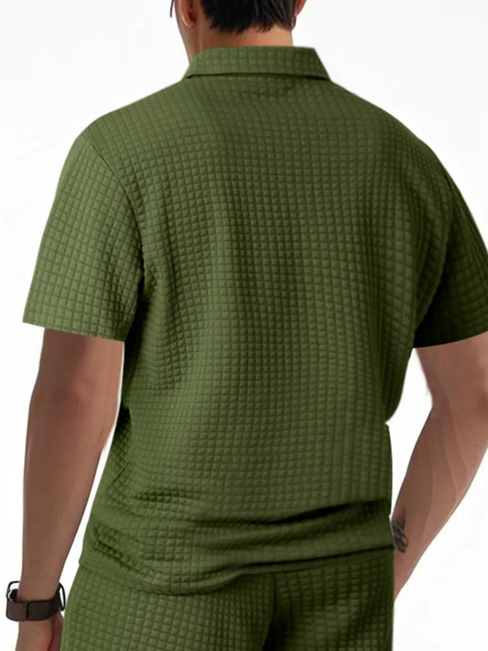 Men's Full Size Waffle Short Sleeve Polo with Zipper Detail Plus Size, image 2