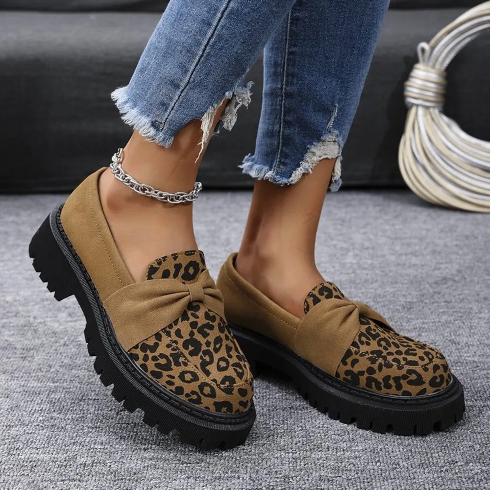 Leopard Round Toe Platform Slip-Ons, image 2
