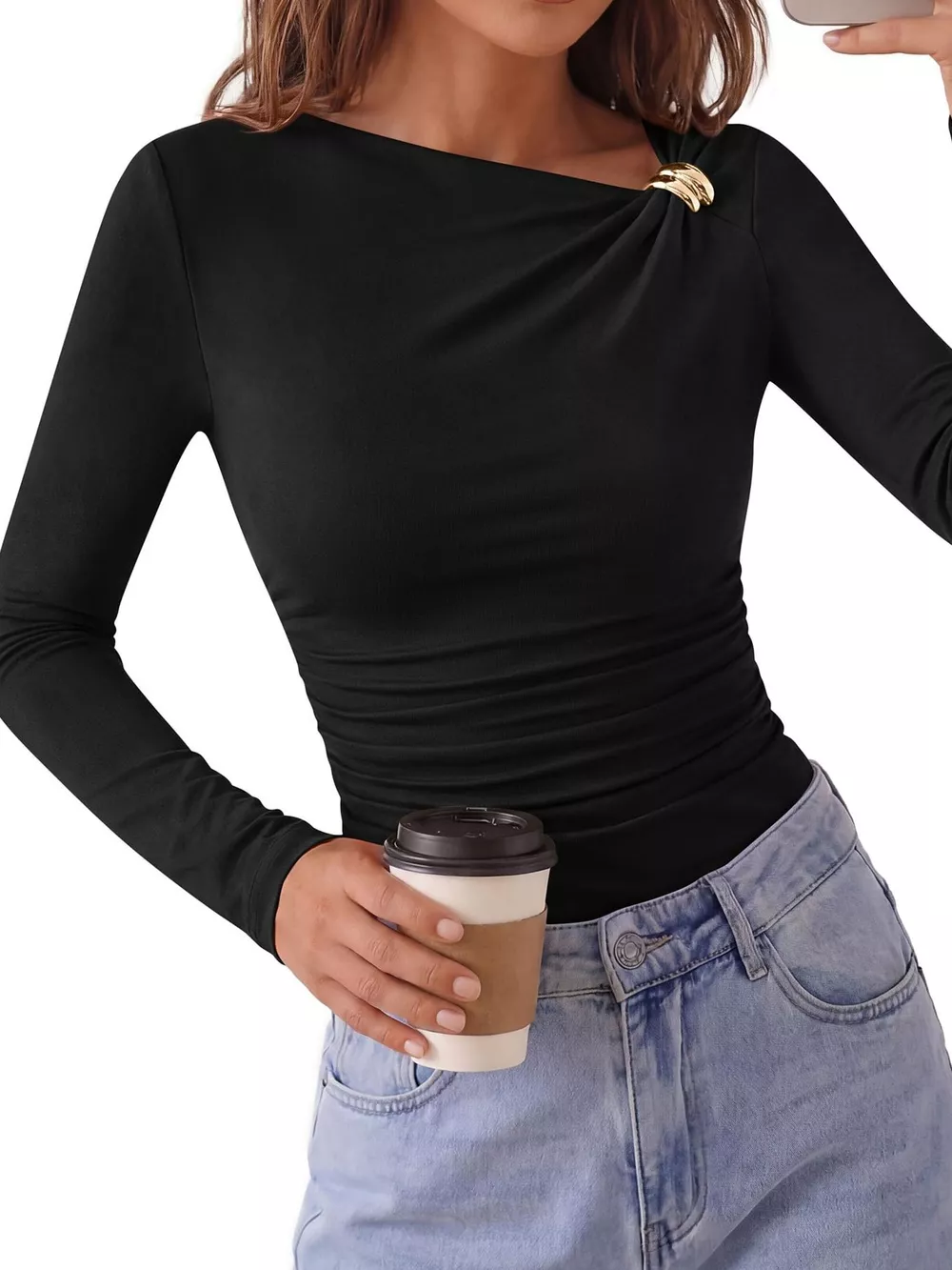 Metal Detail Long Sleeve T-Shirt, image 8
