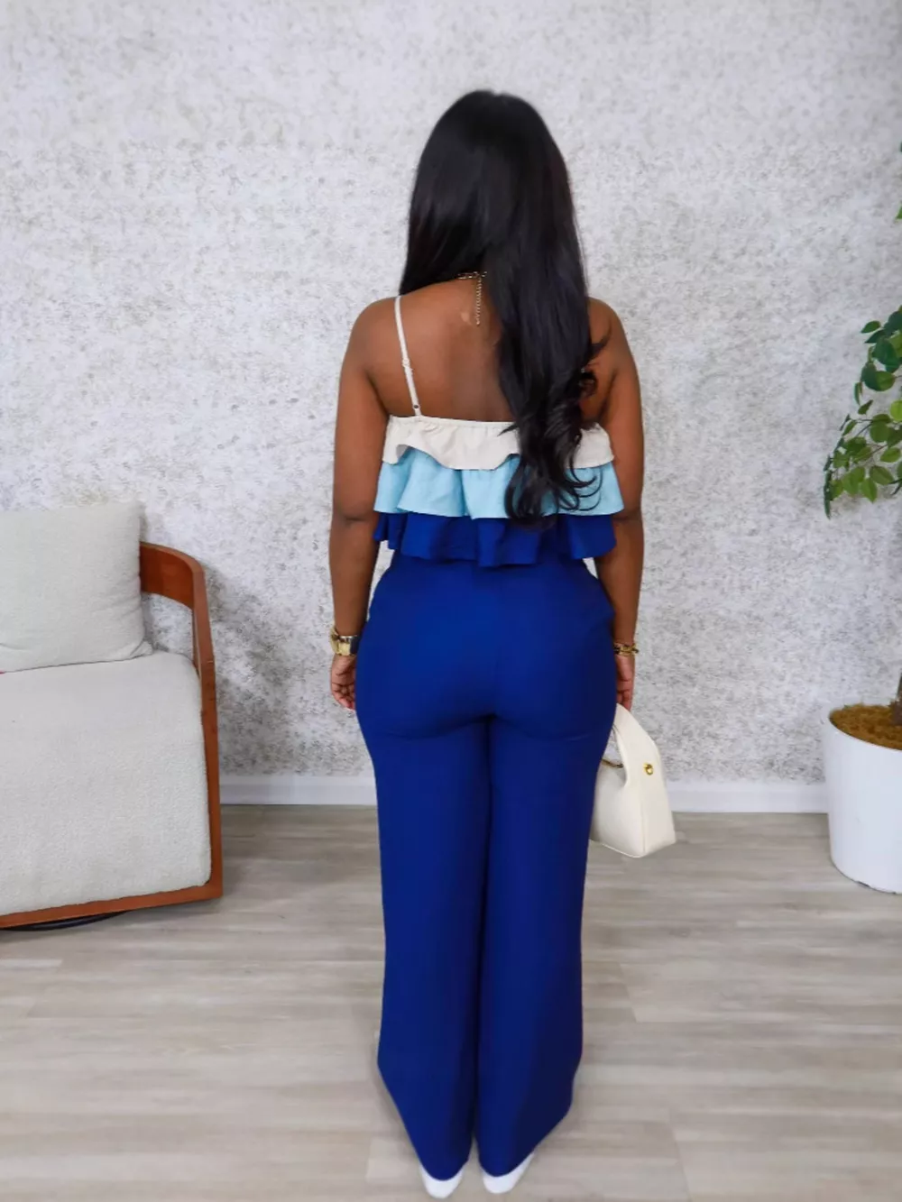 Layered Ruffle Crop Top and Pants Set, image 3