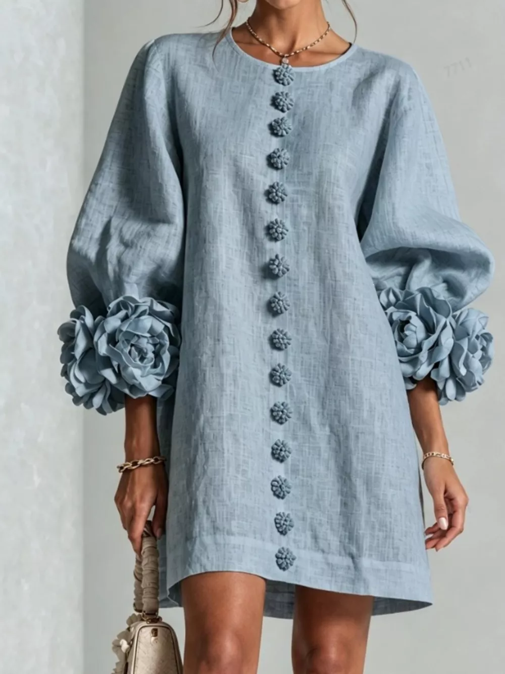 Full Size 3D Floral Sleeve Round Neck Dress Plus Size, image 16