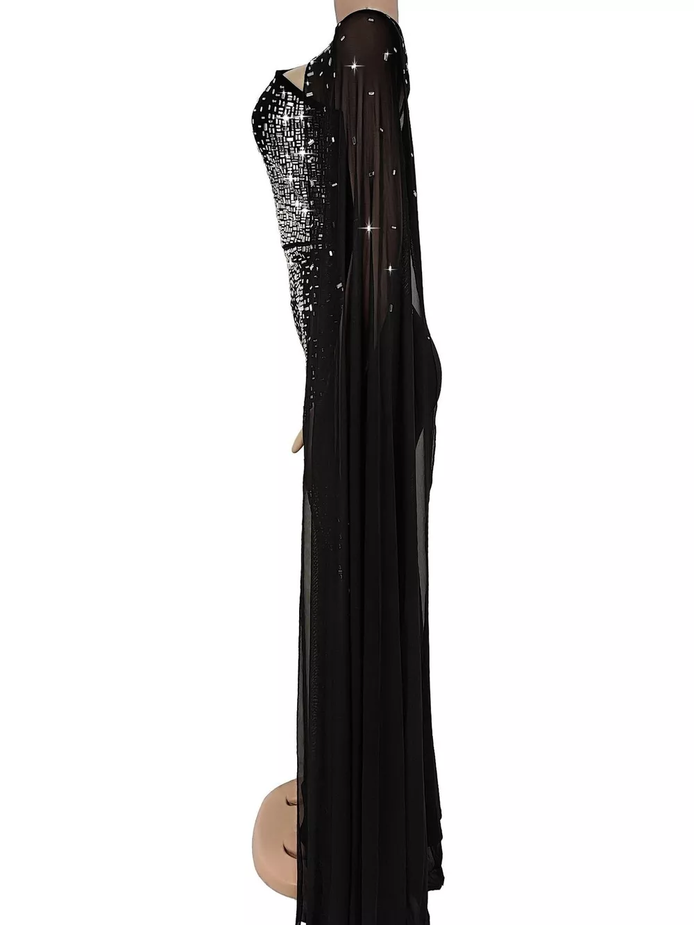 Rhinestone Embellished Cape Maxi Dress, image 5