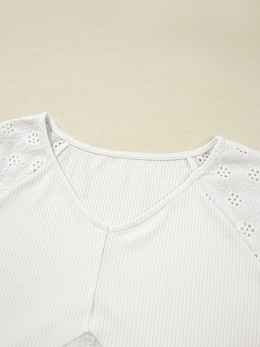 Eyelet Embroidered Loose V Neck Long Sleeve Top, image 9