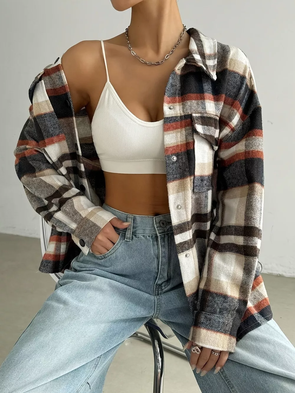 Relaxed Fit Plaid Snap Down Shirt, image 4