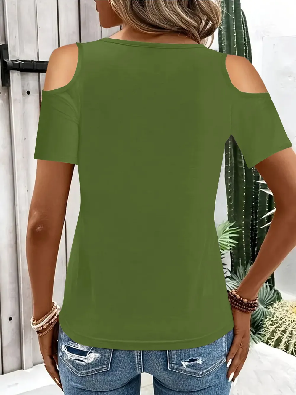 Cold Shoulder T-Shirt with Metal Ring Detail, image 9