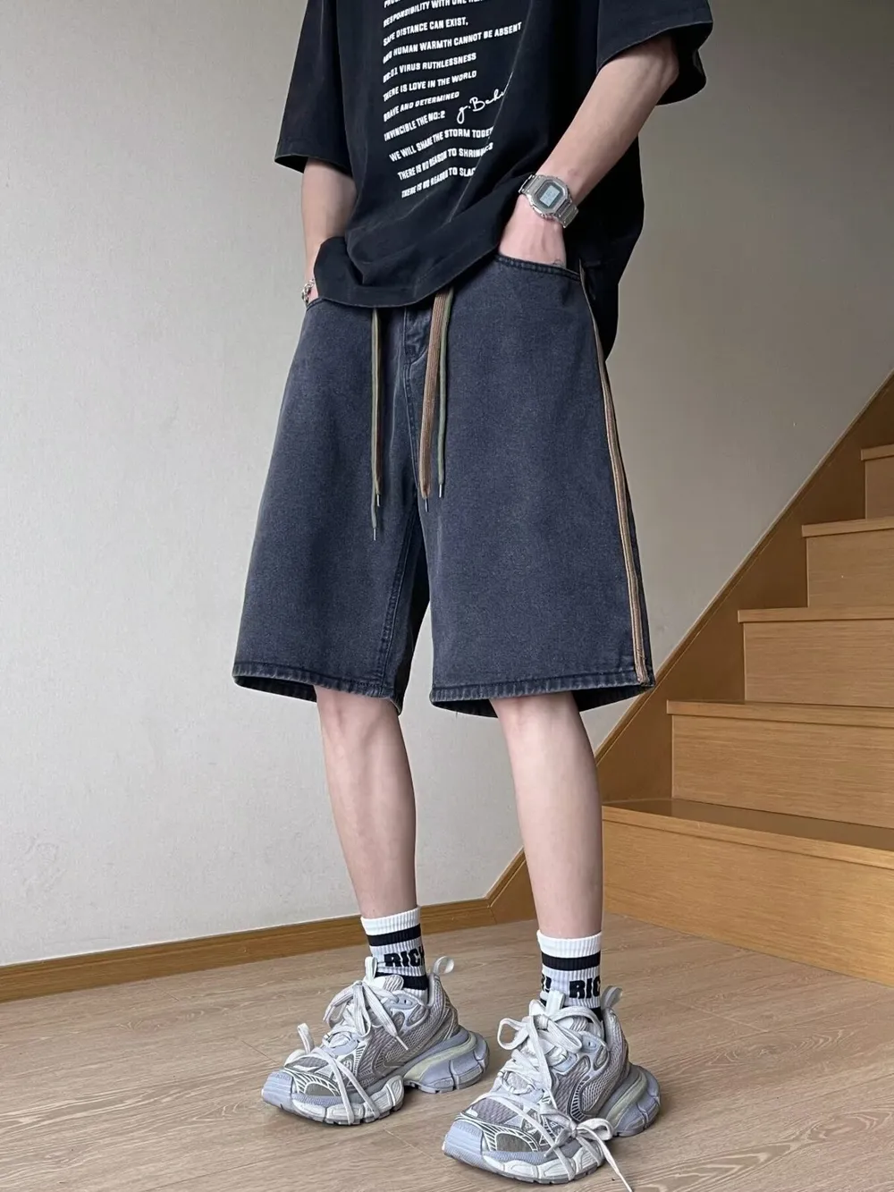 Men's Full Size Drawstring Wide-Leg Denim Shorts Plus Size, image 2