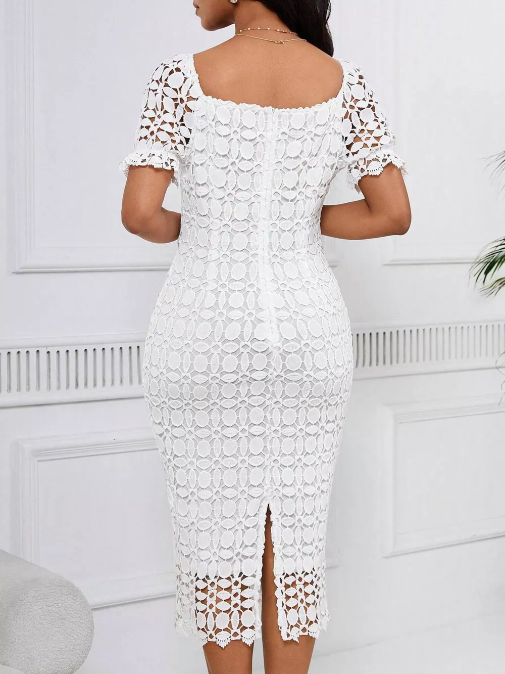 Lace Short Sleeve Midi Dress, image 5