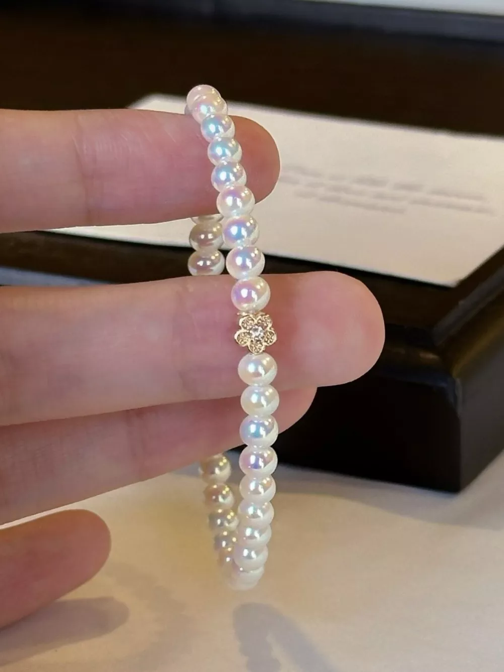 Pearl Bracelet with Floral Accent
