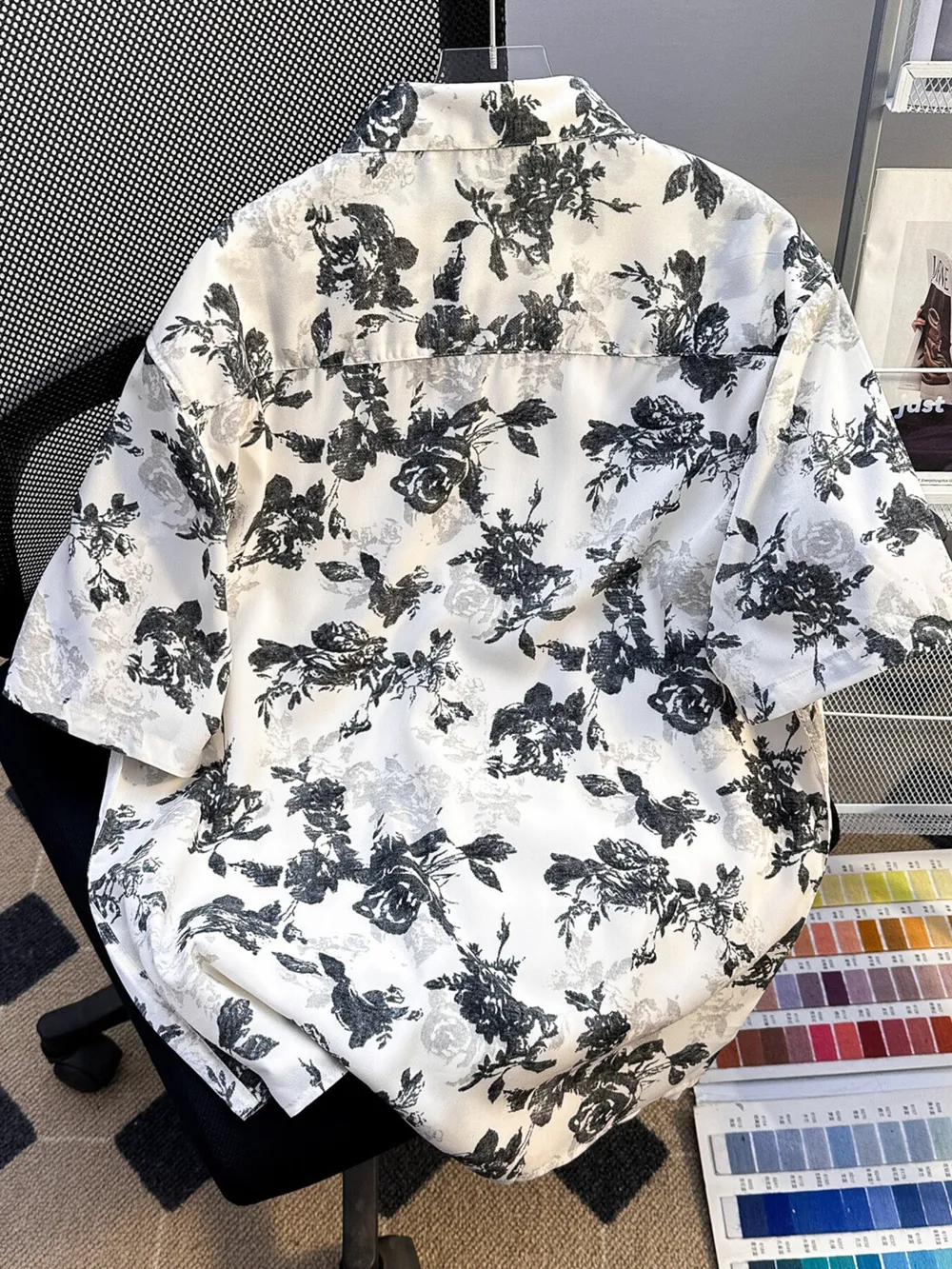 Men's Plus Size Printed Button Up Short Sleeve Shirt, image 2