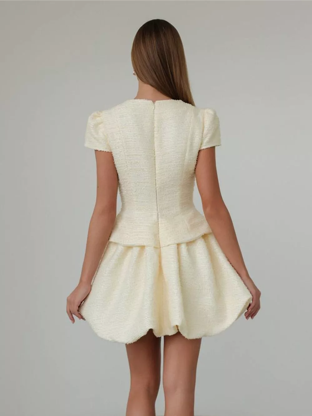 Button Up Short Sleeve Top and Bubble Hem Skirt Set, image 2
