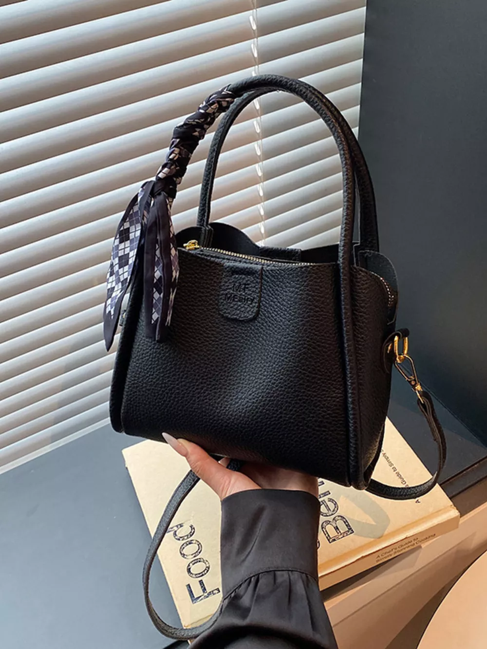 Leather Crossbody Bag with Scarf Accent, image 7