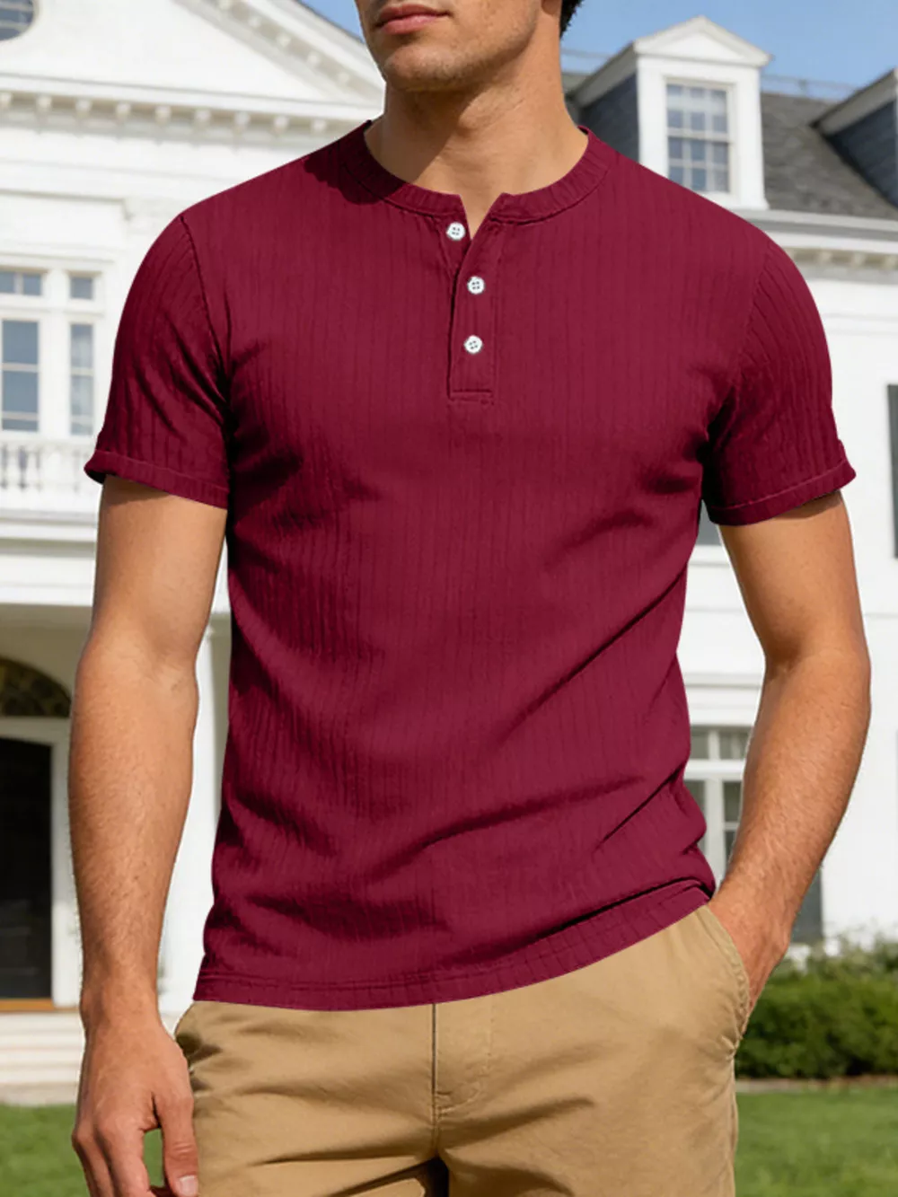 Men's Full Size Casual Ribbed Henley T-Shirt Plus Size, image 15