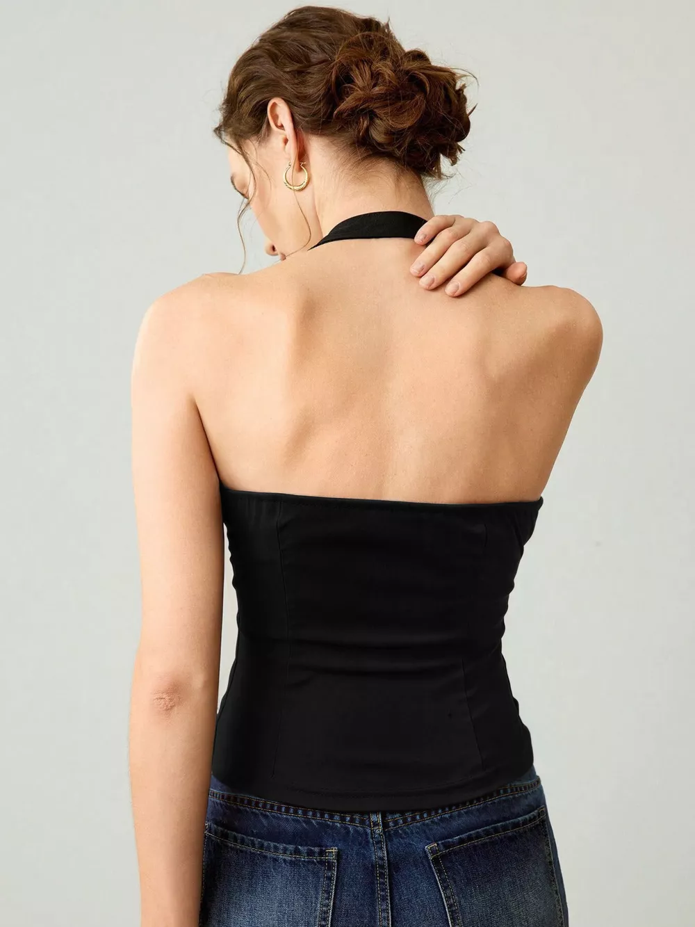 Halter Neck Tank with Metallic Ring Detail, image 5