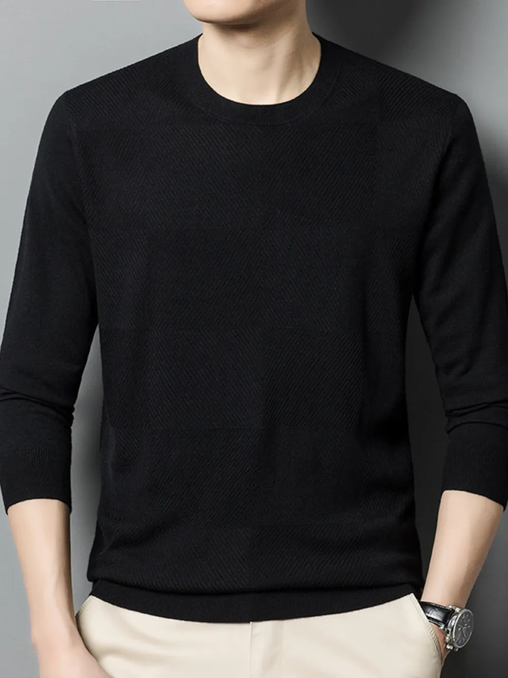 Men's Plus Size Round Neck Long Sleeve Sweater