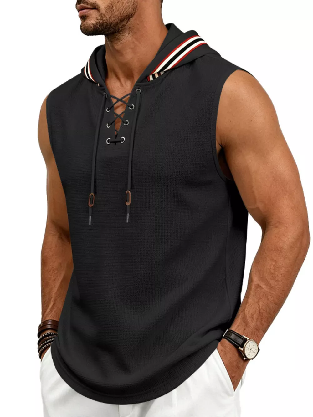 Men's Full Size Lace Up Hooded Vest Plus Size, image 2