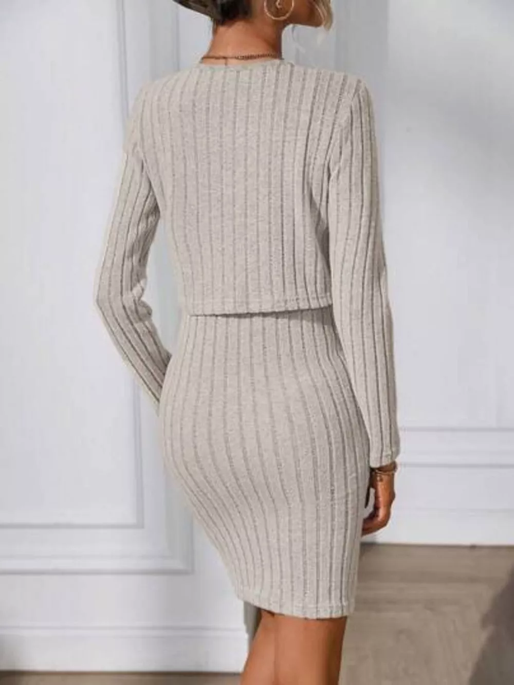 Ribbed Knit Bodycon Cami Dress with Cardigan, image 3