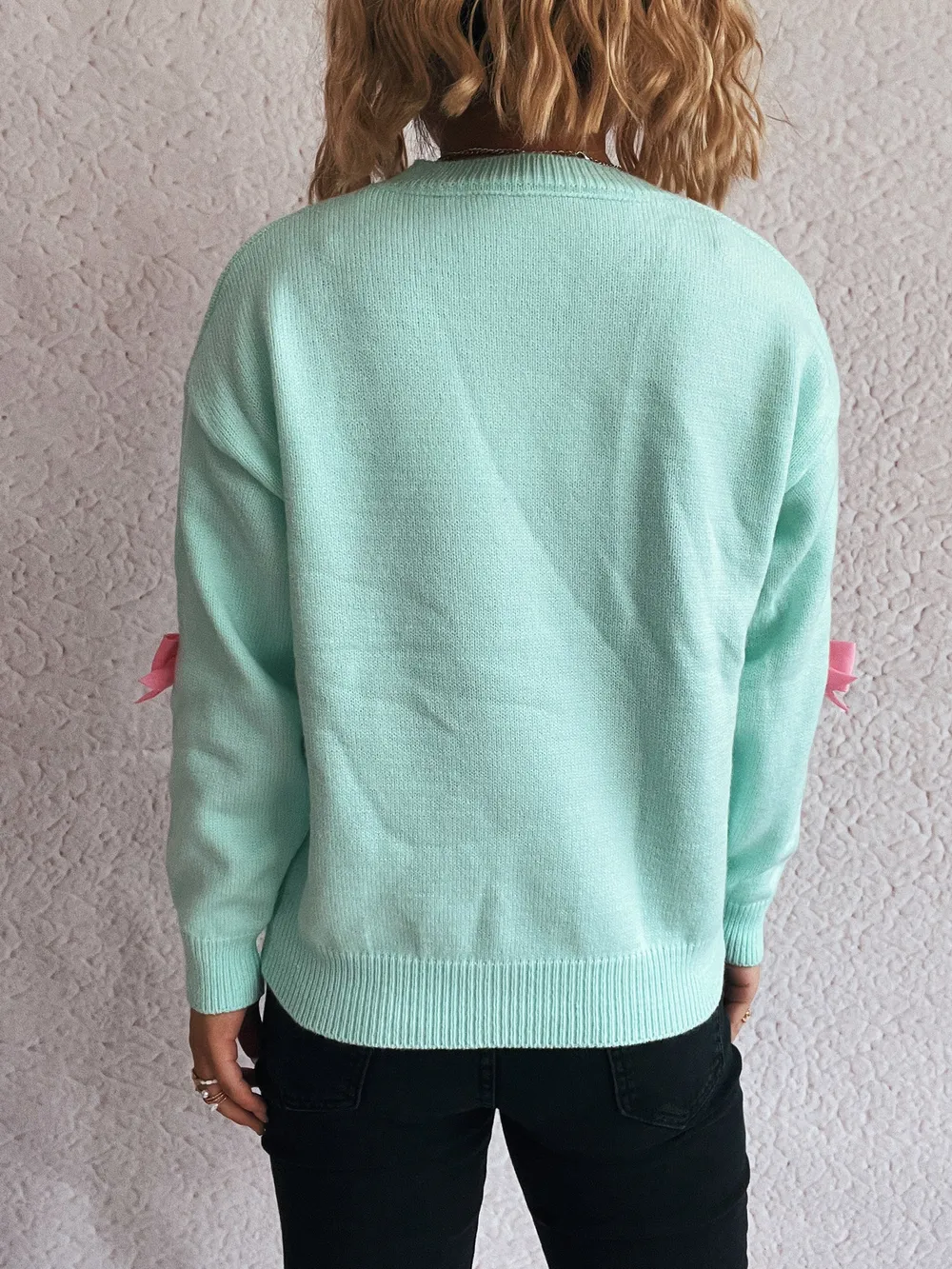 Bow Round Neck Long Sleeve Sweater, image 15