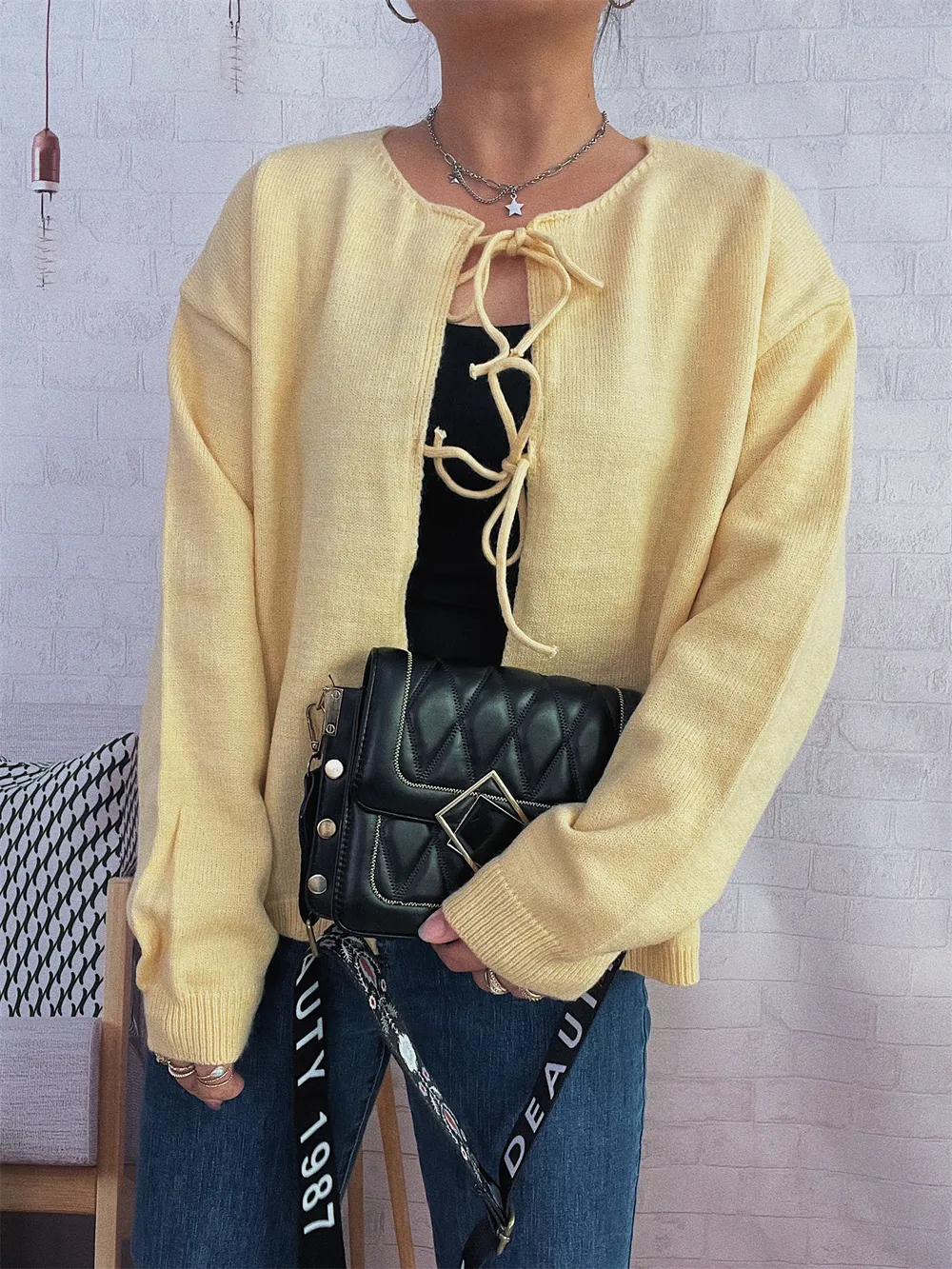 Tie Front Drop Shoulder Cardigan, image 8