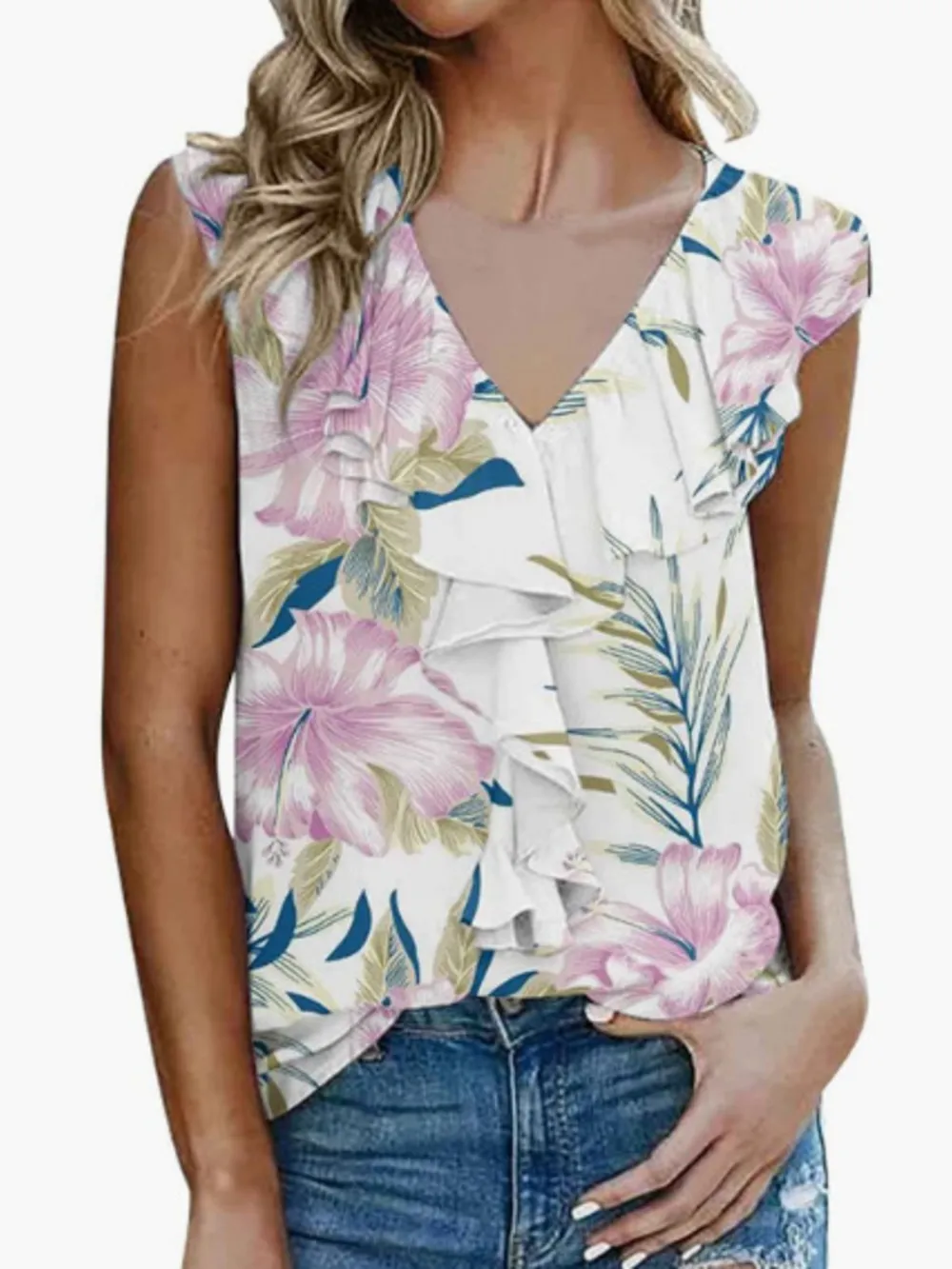 Printed V-Neck Tank, image 2
