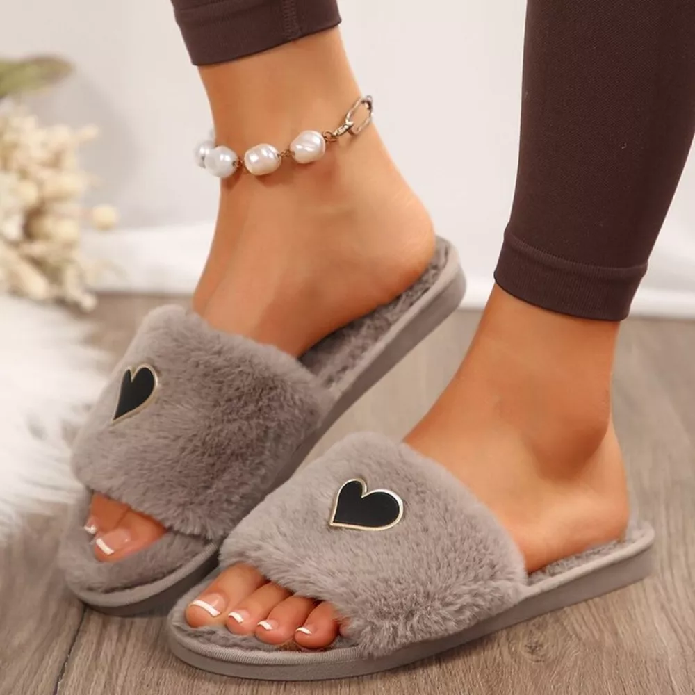 Heart Open Toe Flats Slippers, image 3
