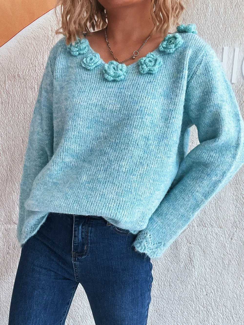Flower V-Neck Long Sleeve Sweater, image 8