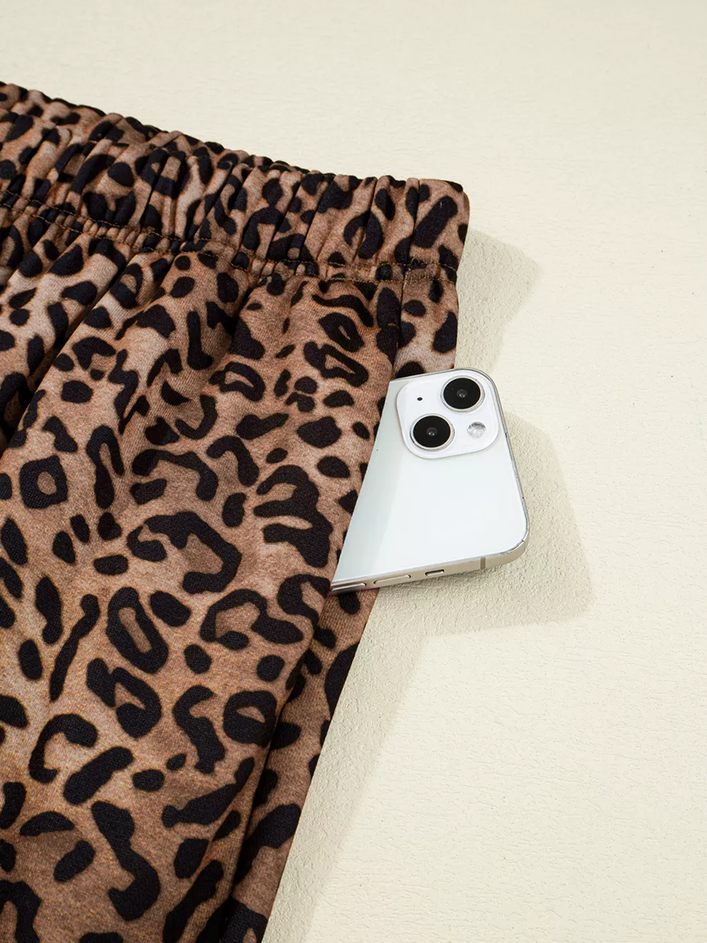 Leopard Print Contrast Trim Long Sleeve Top and Pants Set, image 4