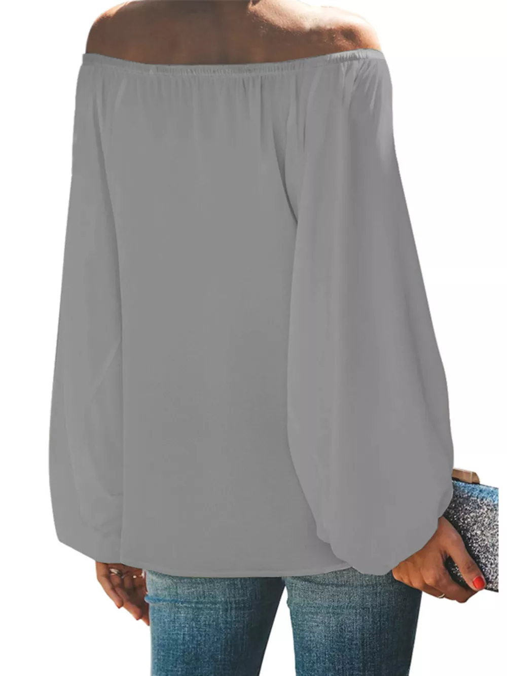 Full Size Off-Shoulder Balloon Sleeve Blouse Plus Size, image 10