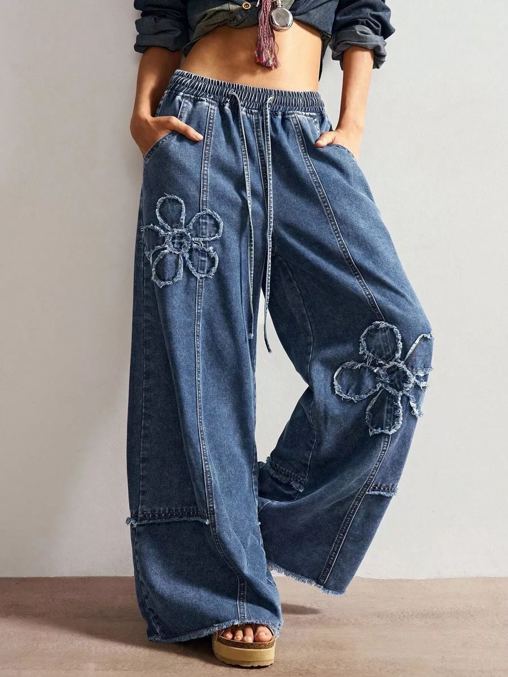 Floral Appliques Wide Leg Jeans, image 5