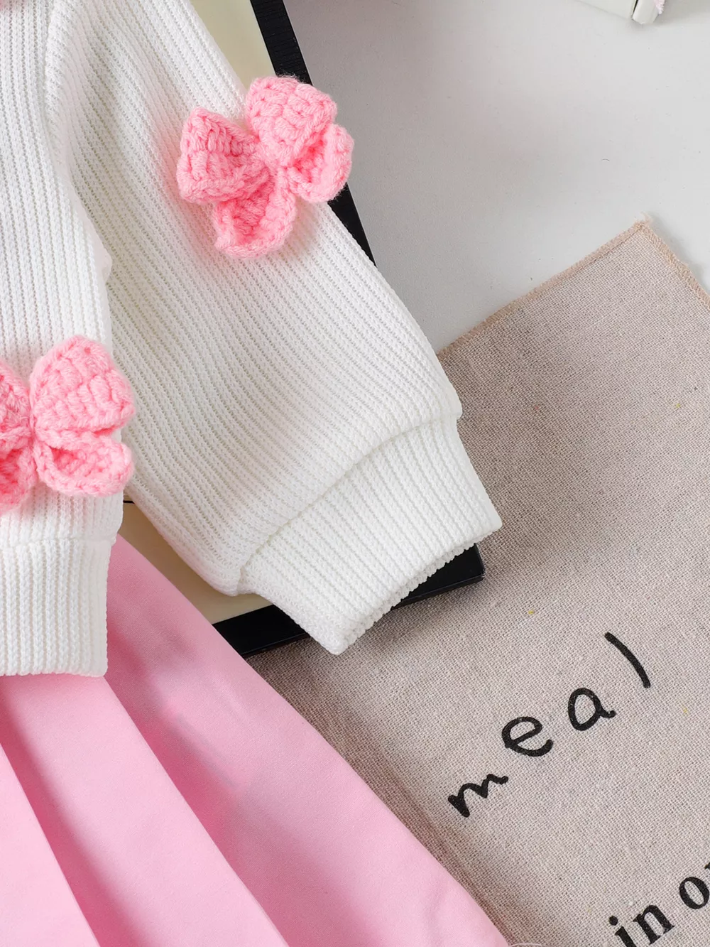 Children's Bow Button Up Cardigan and Pleated Skirt Set, image 4