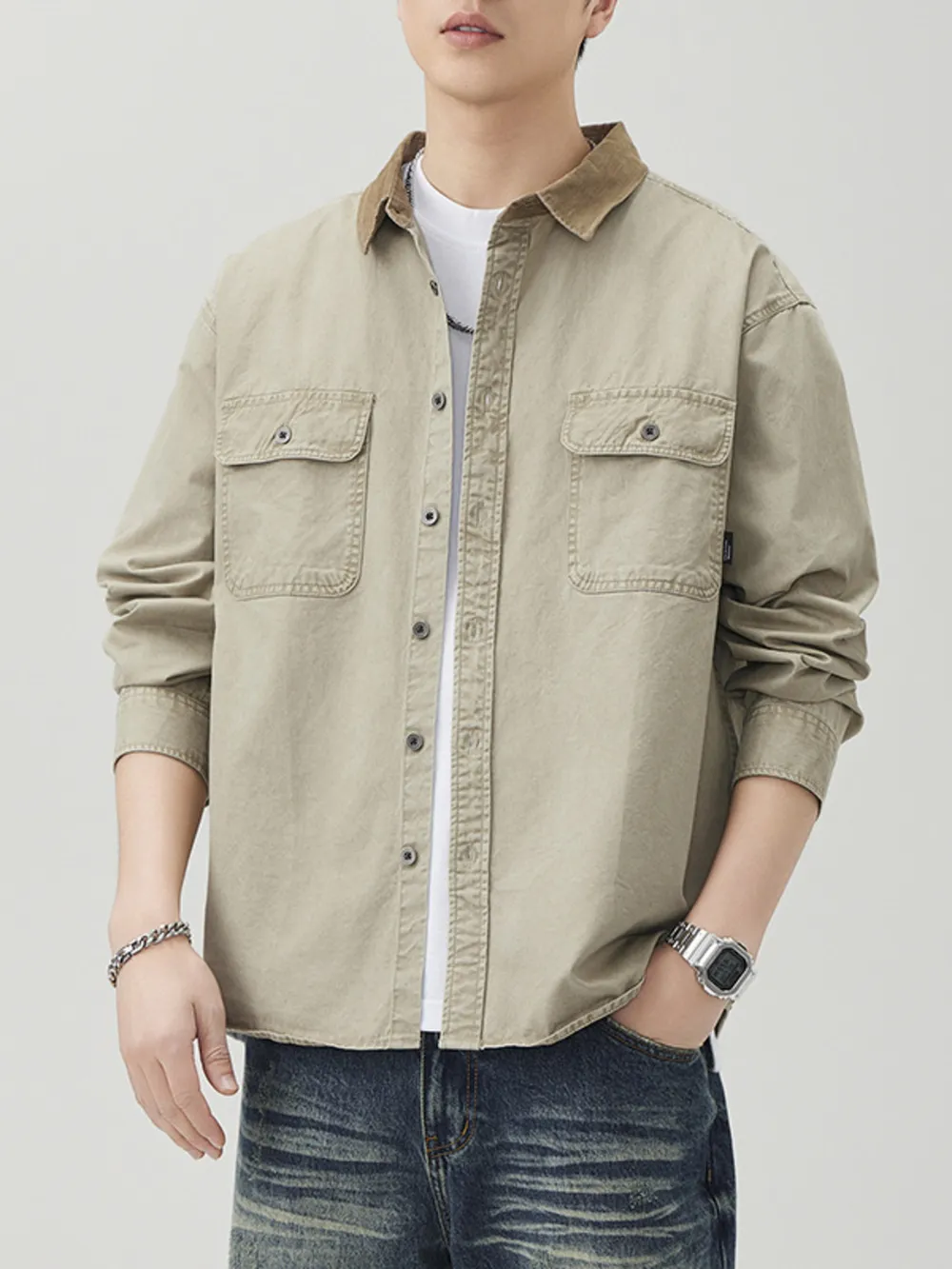 Men's Plus Size Button Up Long Sleeve Shirt, image 5