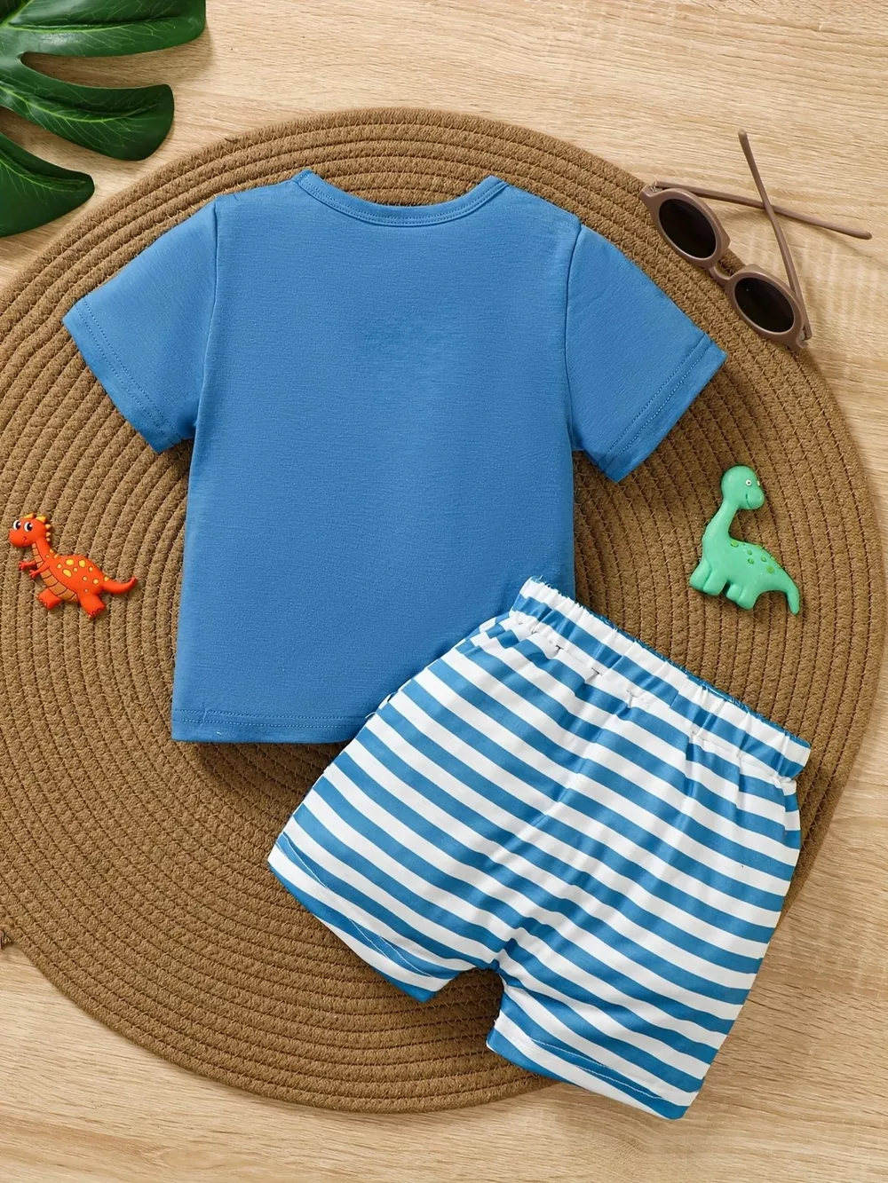 Children's Dinosaur Print Tee & Striped Shorts Set, image 2