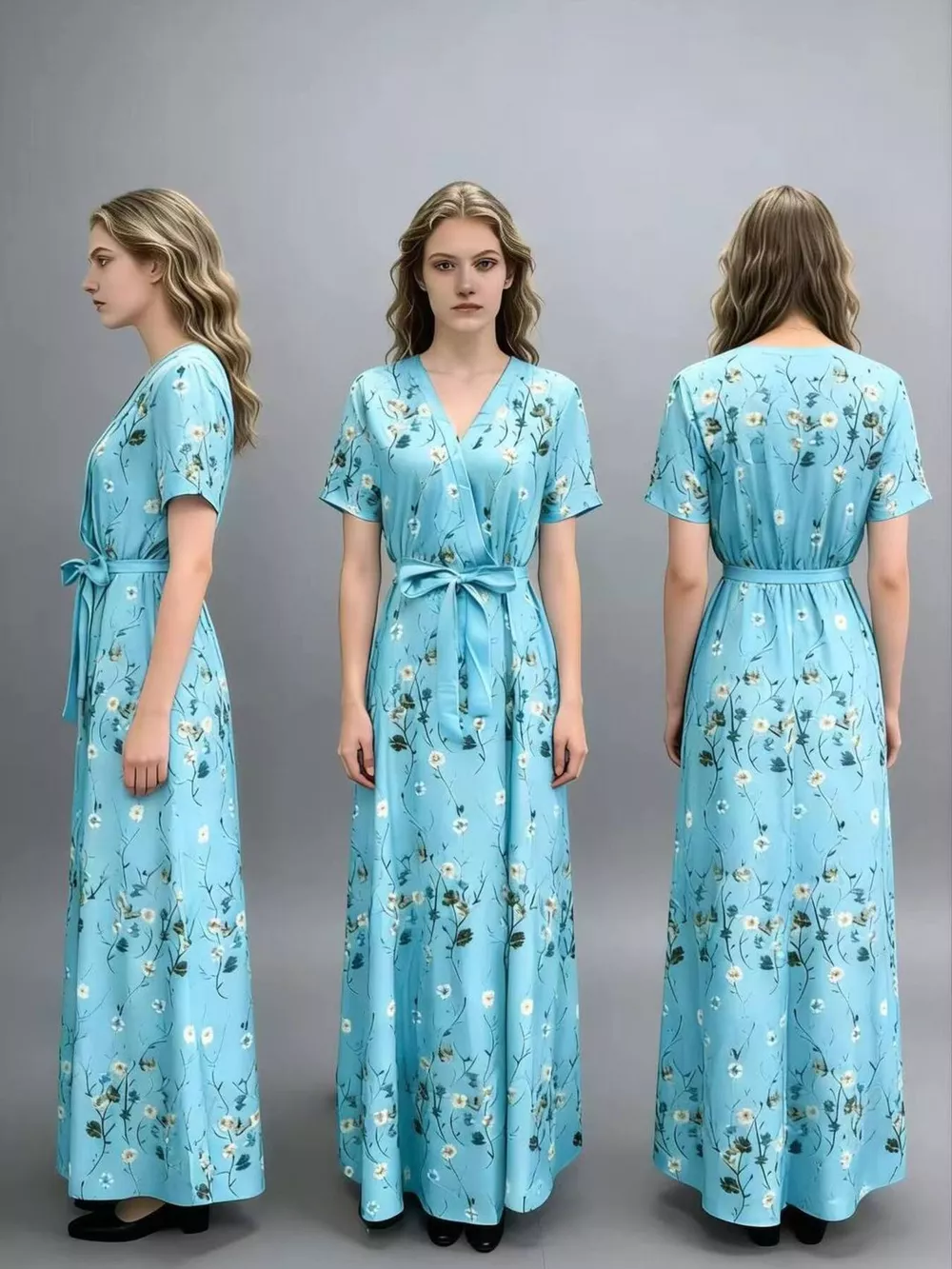 Floral Print Short Sleeve Wrap Maxi Dress, image 4
